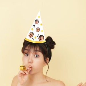 Photo Face Party Hats, Custom Face Party Hat, First party hat, For 40th Birthday Decor, 25th, 30th, 50th, 60th
