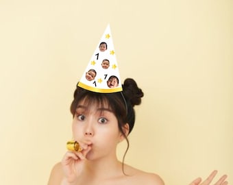 Foto gezicht feestmutsen, aangepaste gezicht feestmuts, eerste feest hoed, voor 40e verjaardag decor, 25e, 30e, 50e, 60e