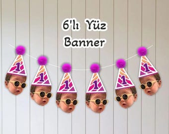 Custom Photo Baby Face Banner,  Face Garland Birthday Photo Banner,   1st Birthday Party Decoration
