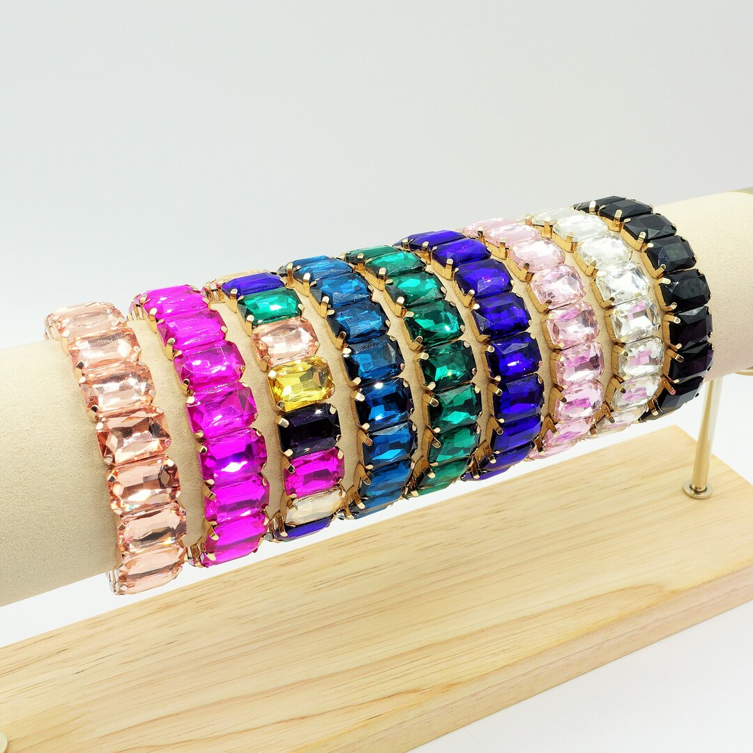 Bracciale Con Pietre Dure Di Agata Bianca, Agata Fucsia Striata E Rondelle Con Strass - Foto 2