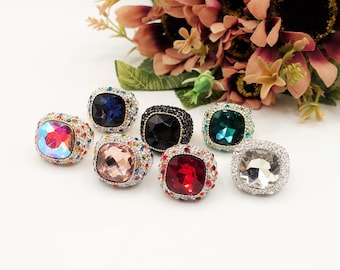 Anello Cocktail ring regolabile con cubic zirconia e pietra