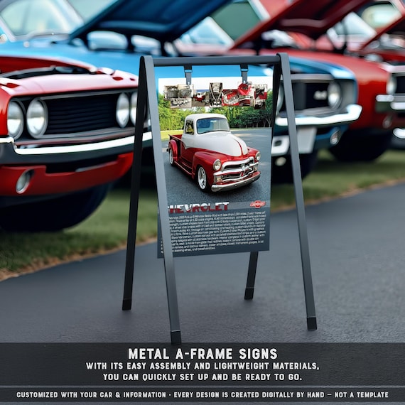 Custom Car Show Metal A-Frame Sign: Double-Sided Personalized Vehicle Info Board