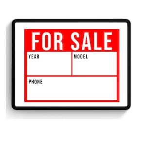Signo de coche en venta - Descarga digital - Carta de EE. UU. y archivo PDF A4
