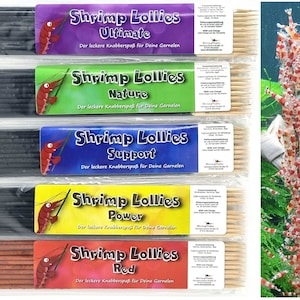 Conjunto de pirulitos de camarão (5x10 peças) / Natureza + Suporte + Poder + Supremo + Vermelho / Pirulitos de camarão, palitos de comida, pirulitos