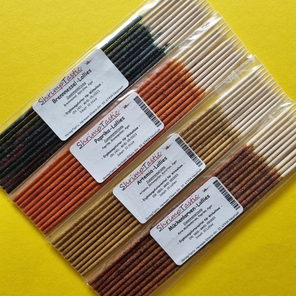 ST Lollies Set (4 x 10 pieces) Nettle + Artemia + Paprika + Mosquito Larvae / Shrimp Lollies Feeding Sticks Shrimp Lollies