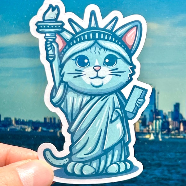 Statue of Liberty Cat Sticker | Kitty Liberty Vinyl Sticker | Ellis Island | Kawaii Sticker | Whimsical Cat Sticker | New York Harbor