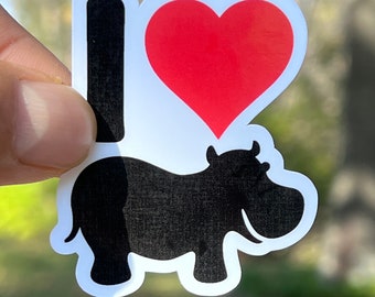 I Heart Hippos Sticker: Waterproof Vinyl Sticker