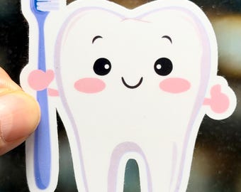 Blue Toothbrush Tooth Waterproof Vinyl Sticker for Dental Hygienist Pediatric Assistant Clinic Gifts