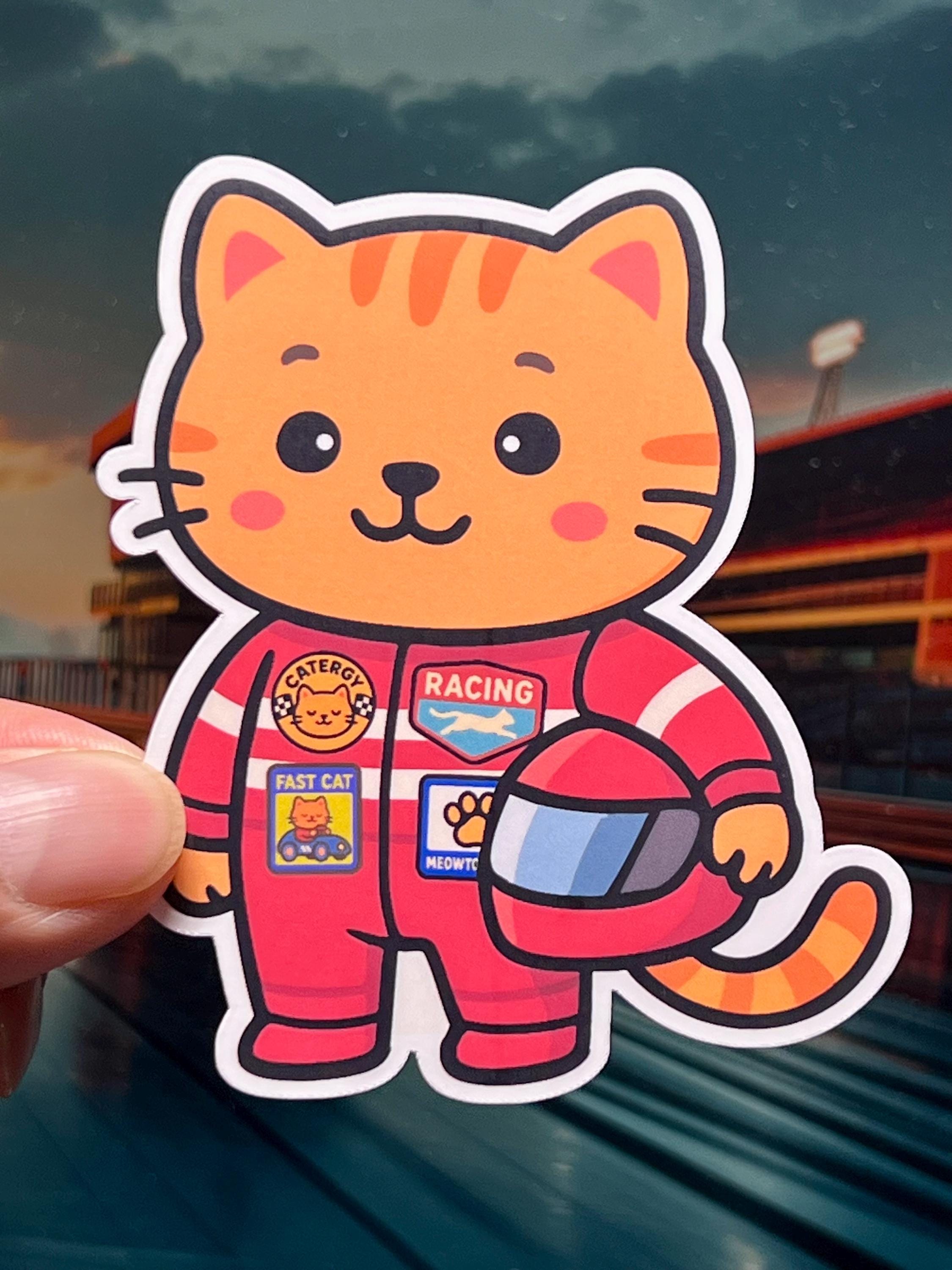 Race Car Cat Waterproof Vinyl Sticker for Helmets Laptops and Racing ...