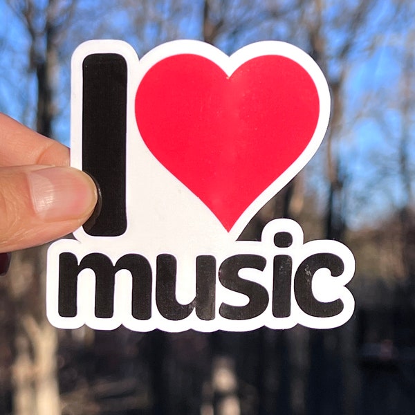 I love Music Sticker | I Heart Music Vinyl Decal | Water Bottle Sticker | Music Teacher Gift | Music Lover | Musician Gift | Choir Gift