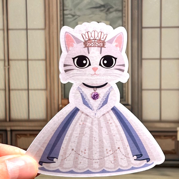 Princess Cat Sticker | Royal Princess Kitty Vinyl Sticker | Princess Dress | Water Bottle Sticker | Ballroom Gown