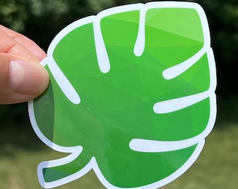 Green Monstera Leaf Vinyl Sticker: Tropical Houseplant Sticker