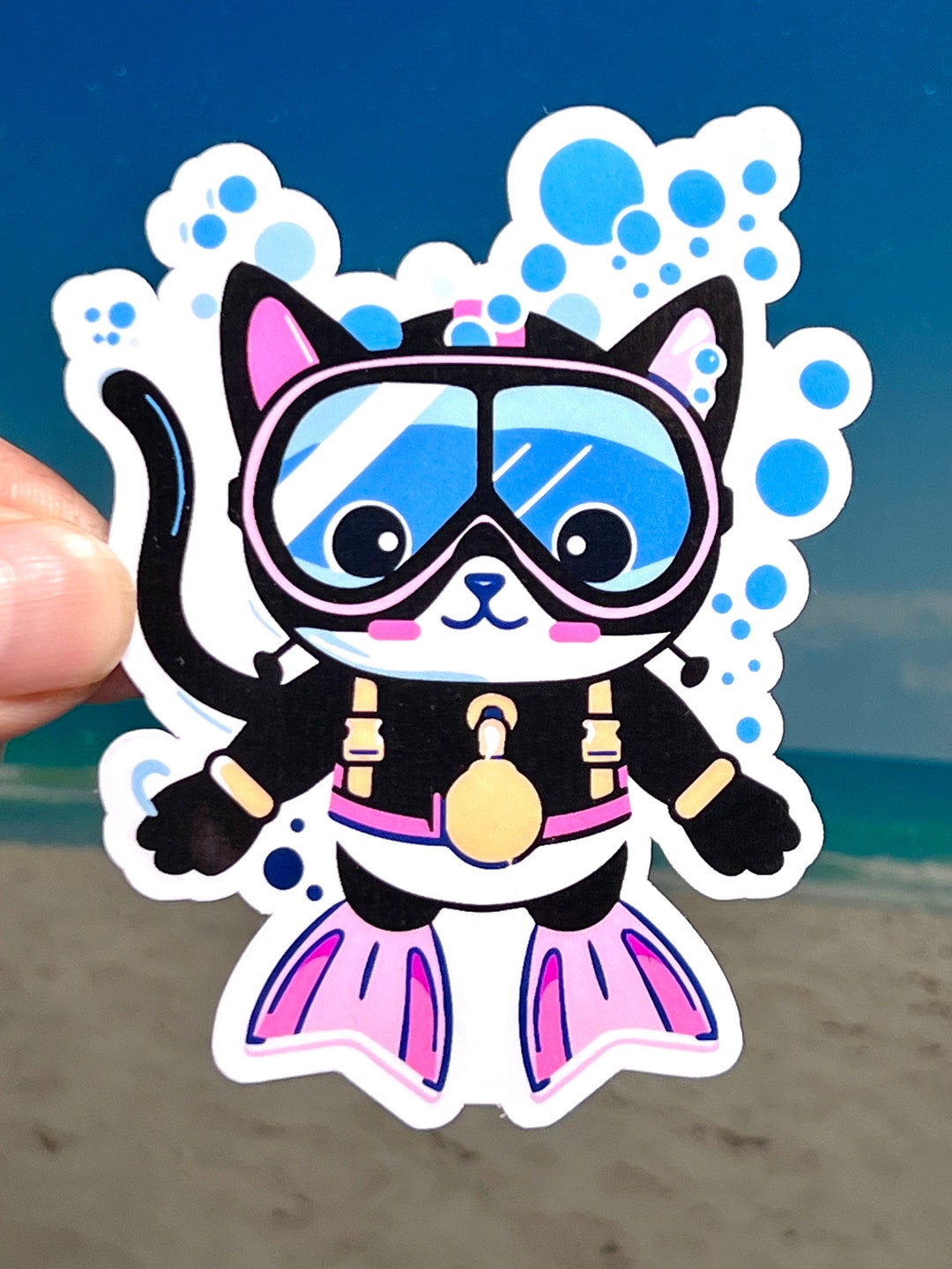 Scuba Cat Sticker Scuba Cat Sticker: Kawaii Diver Kitty, Water Bottle Sticker - Etsy