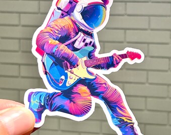 Astronaut Playing Guitar Sticker: Space Rock Band Vinyl Sticker