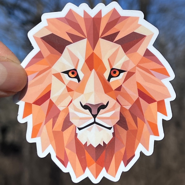 Lion Sticker | Stylized Lion Head Vinyl Sticker | Zoo Gift | Lion Lover Gift | Waterproof For Water Bottles | Geometric Lion