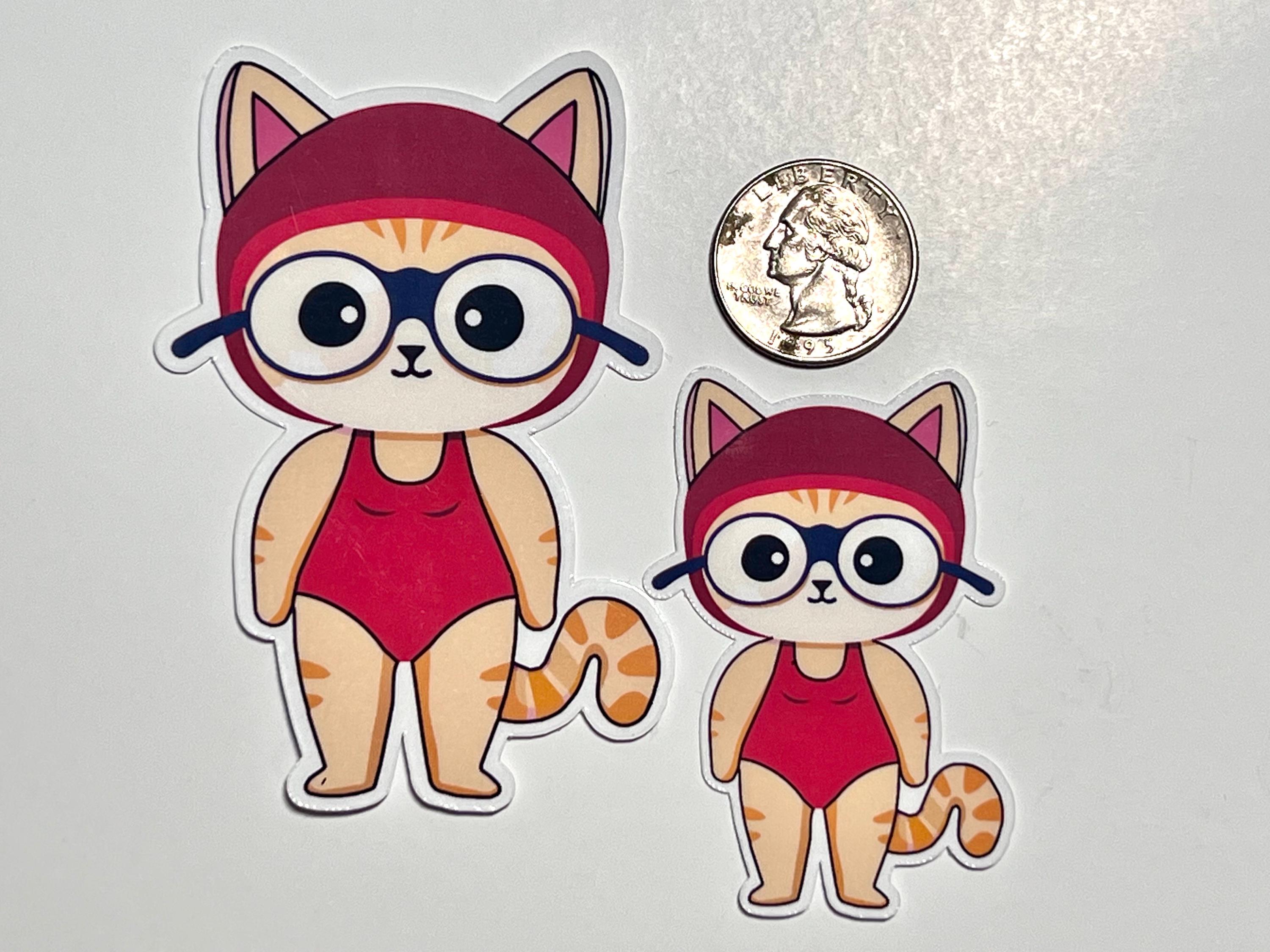 Scuba Cat Sticker Swimming Cat Sticker: Red Swimsuit, Waterproof Vinyl Sticker - Etsy