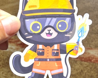 Welder Cat Sticker | Cute Construction Cat in Hard Hat Sticker | Welding Cat | Water Bottle Sticker | Kawaii Design | Metal Worker