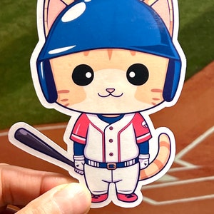 Baseball Cat Sticker | Cat Wearing Baseball Helmet Vinyl Sticker | Waterproof Vinyl Sticker | Baseball Player Gift | Little League Baseball