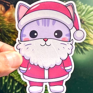 Santa Cat Sticker | Christmas Sticker- Cat Dressed Like Santa Claus | Water Bottle Sticker | Holiday Spirit |Christmas Gift Stocking Stuffer