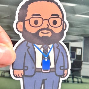Dylan G. in Suit Sticker | Fans of Severance TV AppleTV | Kawaii Design | Water Bottle| Lumon Innie | Dylan George | Macrodata Refinement