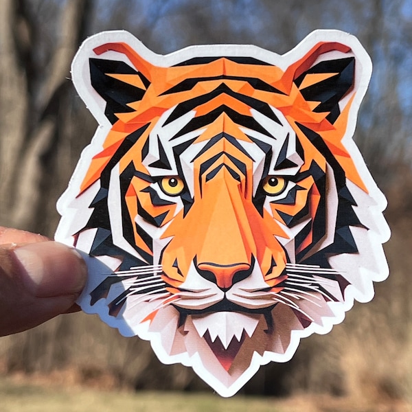 Tiger Sticker | Stylized Tiger Head Decal | Zoo Gift | School Tiger Mascot | King Tiger | Tiger Lover gift | Bengal Tiger | Geometric Tiger