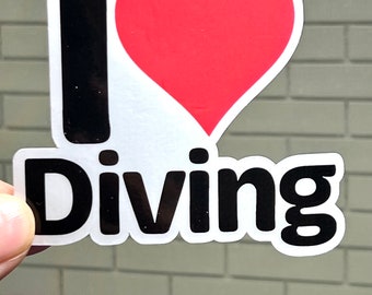 I Heart Diving Sticker: Waterproof Scuba/High Dive Vinyl Sticker