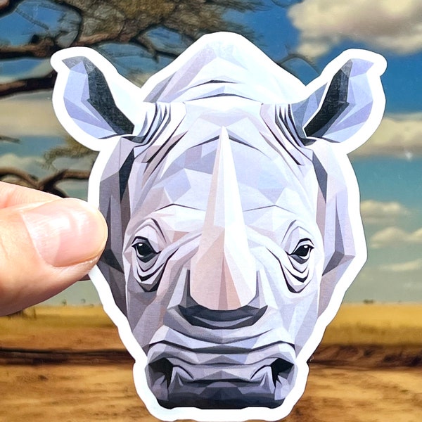 Rhino Sticker | Stylized Rhinoceros Head Vinyl Sticker | Zoo Gift | Rhino Lover Gift | Water Bottle Sticker | Geometric Design Rhinoceros