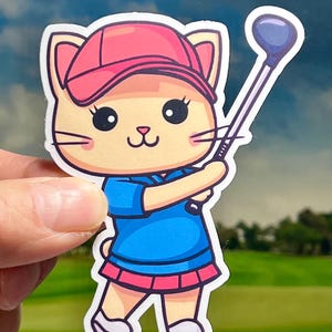 Ladies Golf Cat Sticker | Golfing Kitty Vinyl Sticker | Kawaii Kitty | Water bottle sticker | Girl Golf Gift| LPGA Tournament | Golf Team