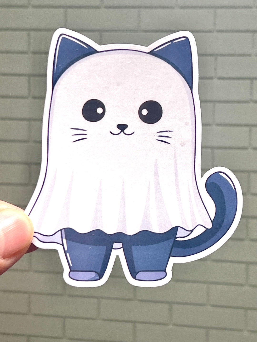 Ghost Cat Sticker: Kawaii Halloween Costume, Water Bottle Vinyl Sticker ...