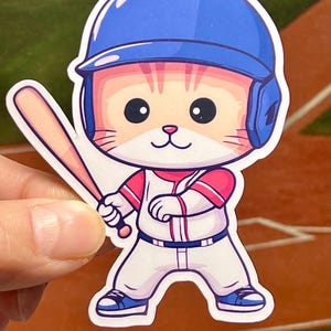 Baseball Cat Batter Sticker | Kitty Baseball Cat Sticker | Waterproof Vinyl Sticker | Baseball Player Gift | Little League Baseball
