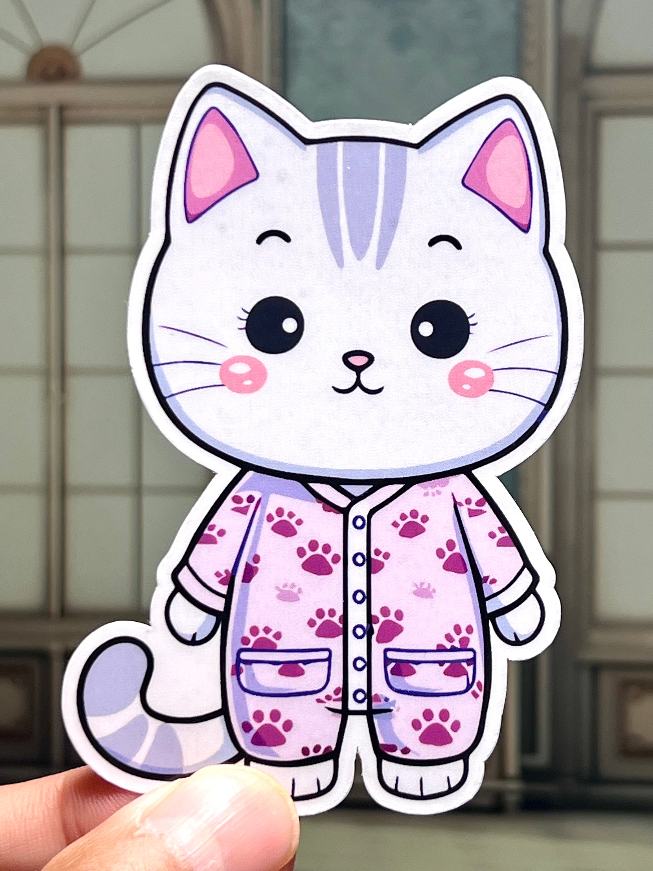 Pajama Kitty Sticker: Kawaii Laminated Vinyl Cat Decal - Etsy