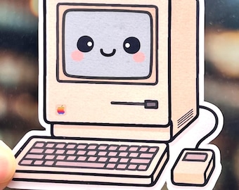 Retro Macintosh Computer Vinyl Sticker: Kawaii Design 1984 Apple Computer