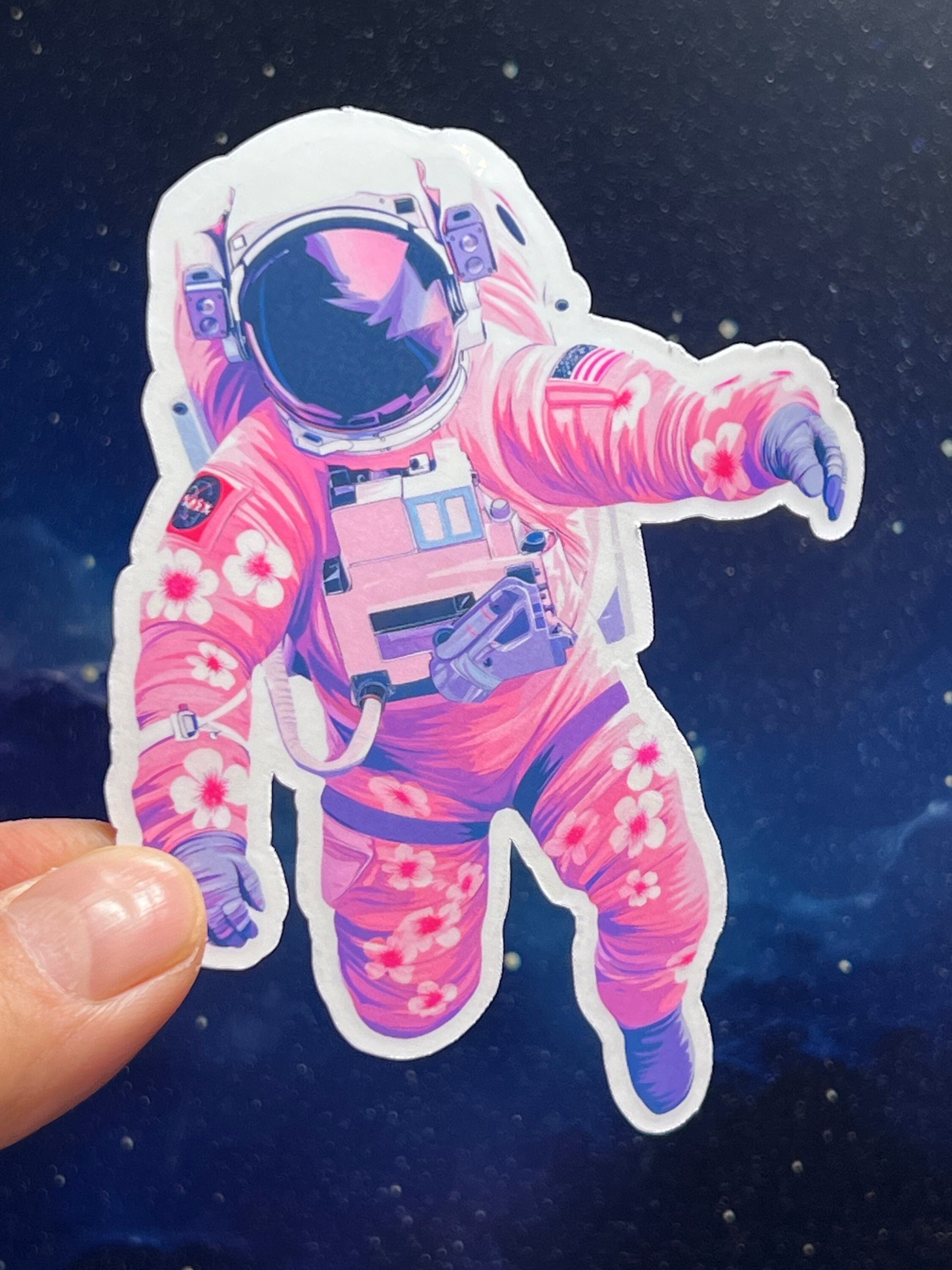 Floral Astronaut Sticker: Pink Space Suit, Laptop Sticker