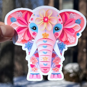 Pink Floral Elephant Sticker: Decorative Vinyl Stickers