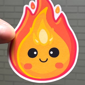 Cute Fire Sticker | Flickering Flame Kawaii Design | Fun Kids Sticker | Drip Drop | Lunchbox & Water Bottle Sticker |