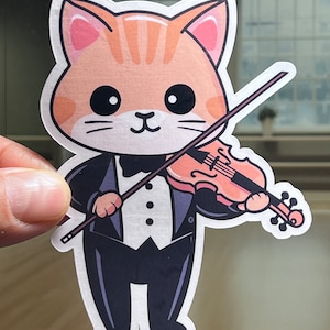 Violin Cat Vinyl Sticker: Orchestra Musician Gift
