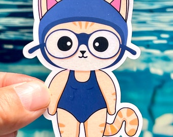 Swimming Girl Cat Sticker | Swimmer Female Kitty | Water Bottle Sticker | Swim Team Gifts | Girls Swimming | Swim Instructor Gift