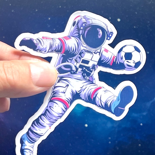 Soccer Astronaut Sticker | Spaceman Soccer Vinyl Sticker | Space Theme | Fun Soccer Sticker | Water Bottle Sticker