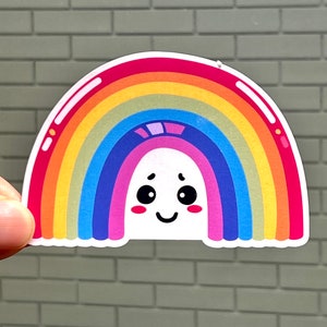 Cute Vibrant Rainbow Sticker | Kawaii Happy Rainbow Vinyl Sticker | Waterproof Vinyl Sticker for Water Bottles  | Rainbow Lover Gift