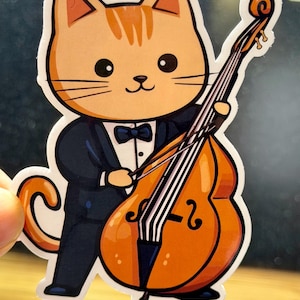 String Bass Cat Sticker for Orchestra Teacher Gifts Laptops Kindles Musician Favors