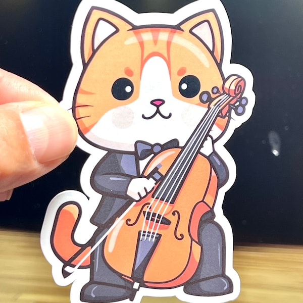 Cello Cat Sticker | Cello Kitty Orchestra Vinyl Sticker | Water Bottle Sticker | Musician Gift | Orchestra Gift Cello Lessons/Cello Teacher