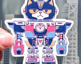 Robot Cat Vinyl Sticker: Mecha Kitty, SciFi Kaiju Design