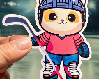 Hockey Cat Sticker: Kawaii Kitty Waterproof Vinyl Decal