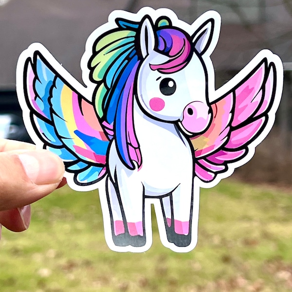 Rainbow Pegasus Sticker | Colorful Fantasy Horse | Waterproof Vinyl Sticker | Kawaii Sticker | Pegasus Lover  | Winged Horse Gift | Mythical