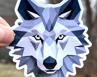 Wolf Sticker | Wolf Head Vinyl Sticker | Wilderness Gift | Wolf Lover | Water Bottle Sticker | Laptop Decal | Geometric Wolf | School Mascot
