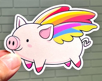 Flying Pig Sticker: Rainbow Wings, Waterproof Vinyl Sticker