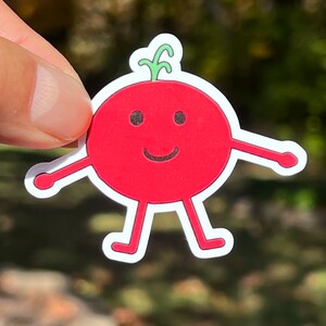 Mr. Tomato- Happy Cartoon Tomato. Waterproof Vinyl Sticker. Fruit sticker for water bottles, laptops, coolers, and lunchboxes. Kids Art