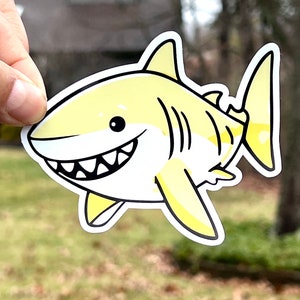 Yellow Shark Sticker | Cute Smiling Cartoon Shark Decal |  Waterproof Vinyl Sticker | Kawaii Sticker | Shark Lovers | Water Bottle Sticker