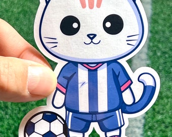 Soccer Cat Vinyl Sticker: Kawaii Football Kitty, Waterproof
