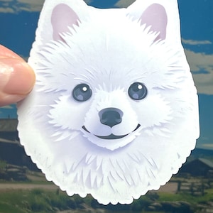 Pomeranian White Sticker | Pomeranian Dog Breed Geometric Design Vinyl Sticker | Water Bottle Sticker | Pom Pom Lover | Pet Sticker
